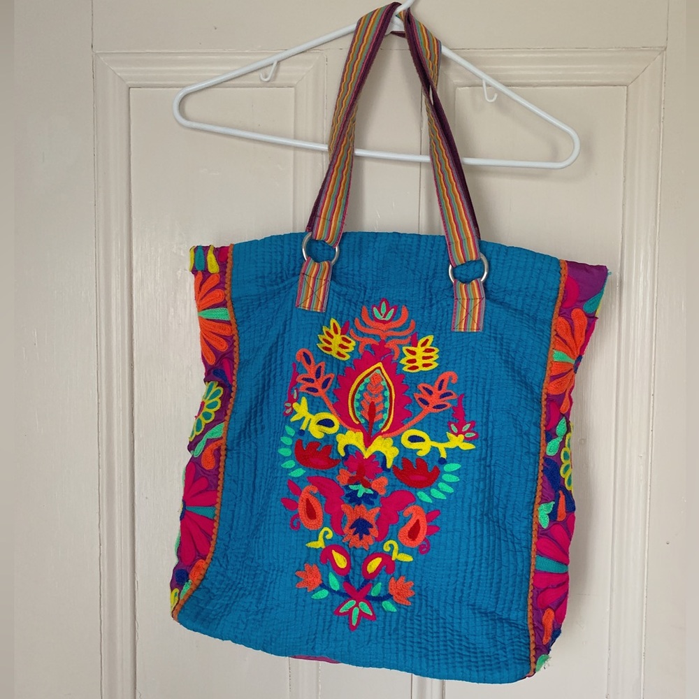 Earthbound Blue Embroidered Tote Bag